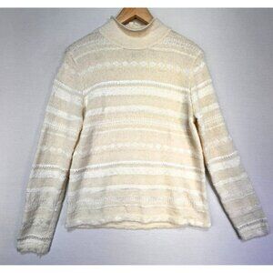 Christopher & Banks Womens Preppy Wool Blend Striped Sweater Size S Ivory Cream